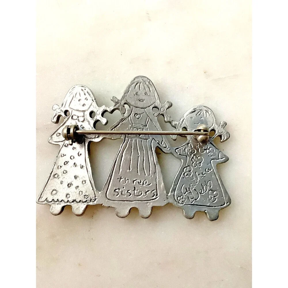 Vintage Cynthia Webb Brooch Three Sisters Pin Heart Signed